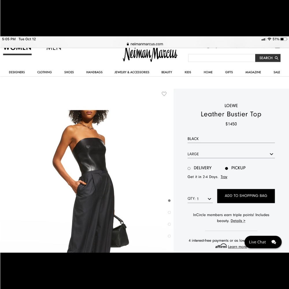 Loewe Strapless Lambskin Leather Bustier Top